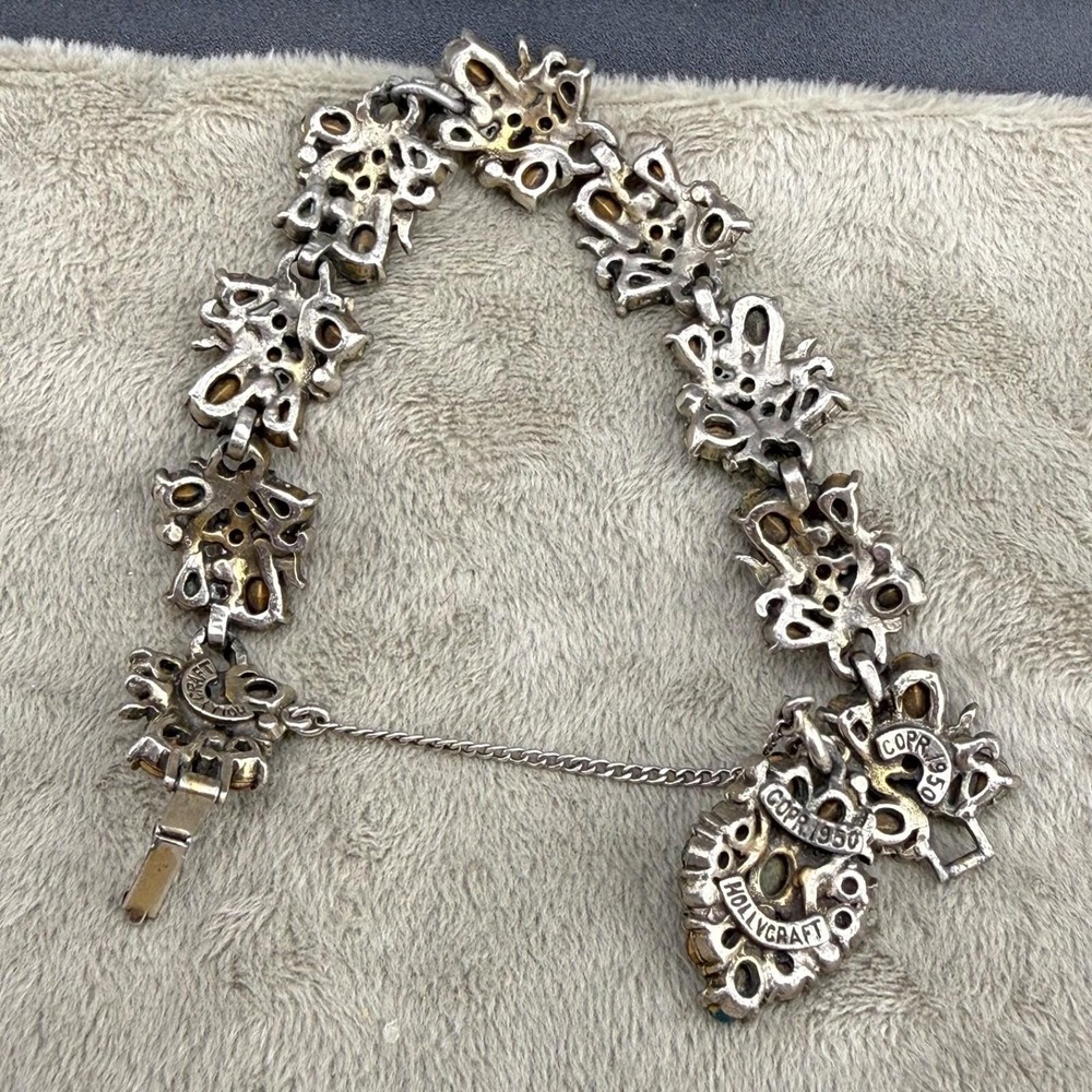 Vintage Hollycraft Bracelet Multi Color Pastel Rhinestone Floral 1950 7in - Picture 5 of 16